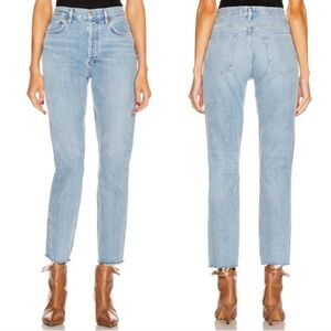 Agolde Remy High Rise Straight Raw Hem Button Fly light Wash Jeans Size 27